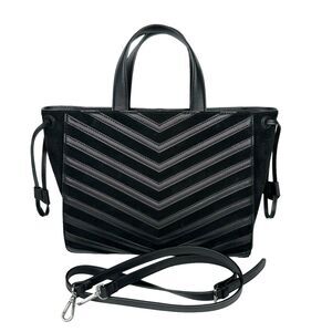 BCBG MaxAzria Izabella Black Leather Suede Chevron Large Tote Bag Crossbody